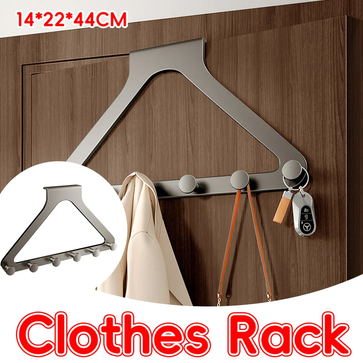 6-Hook Over-Door Coat and Bag Rack - Grey